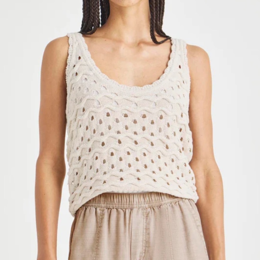 Splendid Lowen Sweater Tank - Open Knot - Medium - Cream/Tan